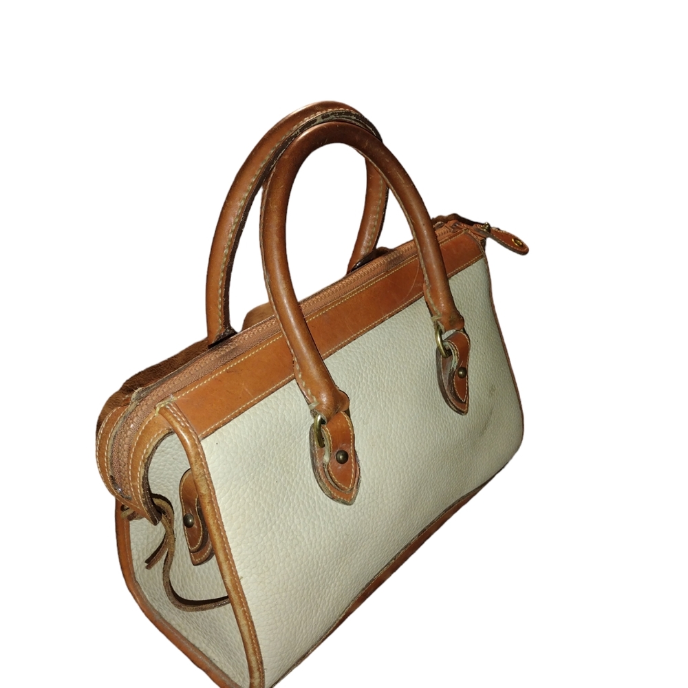 Vintage 1995 Dooney & Bourke Cream/Brown Pebble Leather Handbag Satchel - Picture 13 of 15